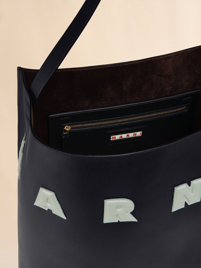 Brown and white leather Museo hobo bag with patches - Shopping Bags - Image 3