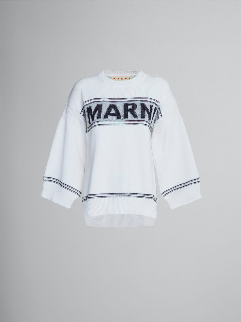 Maglia in cotone bianco con logo - Pullover - Image 1