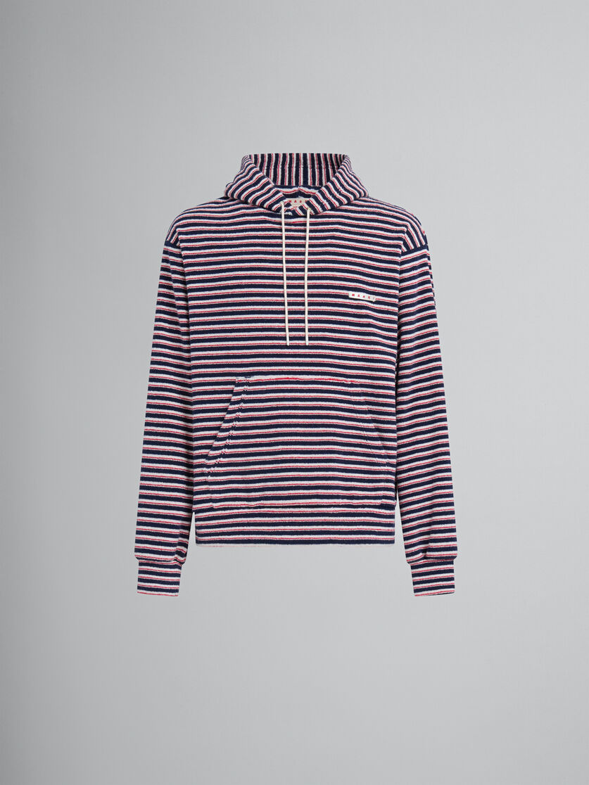 Red and blue striped terry hoodie - Sweaters - Image 1