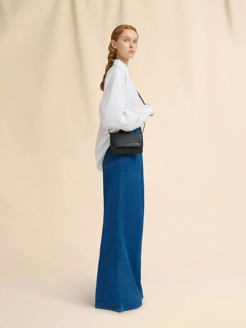 Black leather shoulder bag with Marni mending | Marni