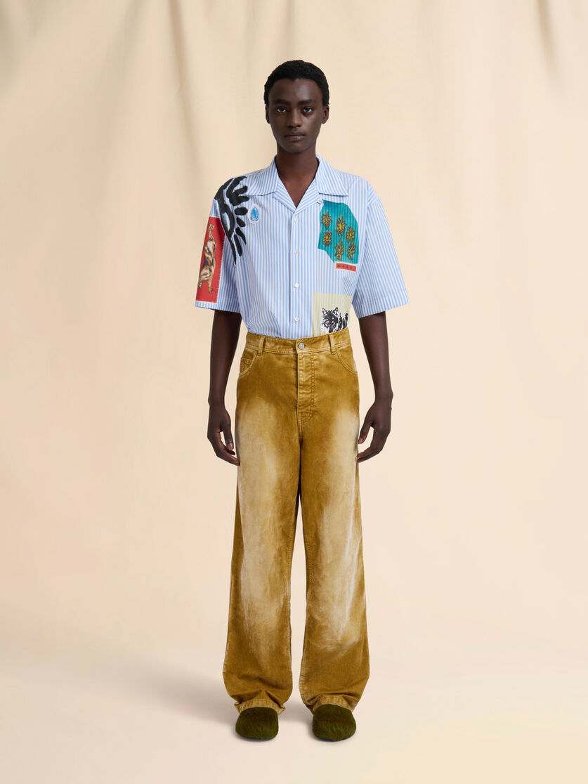 Brown flocked denim trousers with back adjuster - Pants - Image 2