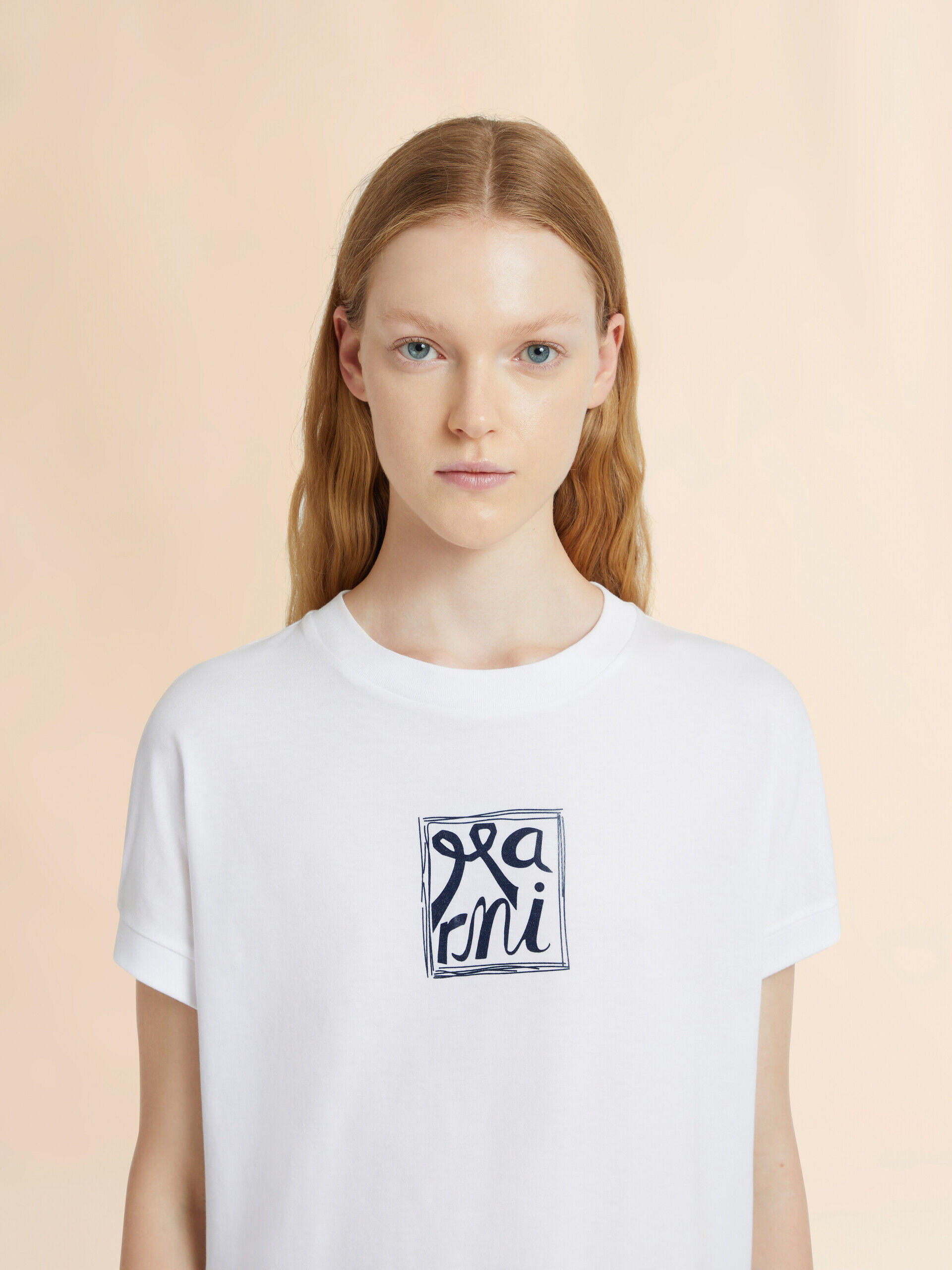 Marni Frameロゴ ホワイト コットンコクーンTシャツ | Marni