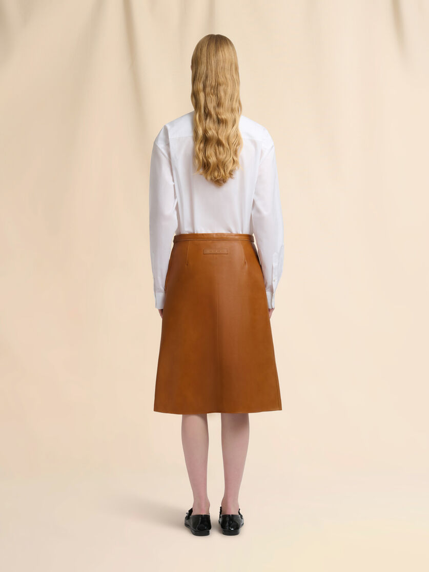 Brown leather skirt with flower intarsia, Image 3