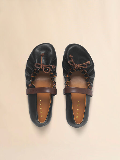 Black and brown leather Mary Jane Soft Ballerina - Ballet Shoes