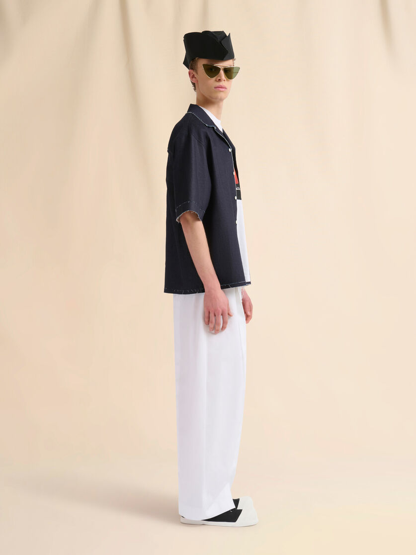 Dunkelblaues Trompe-l'oeil-Hemd aus Stretch-Denim - Hemden - Image 5