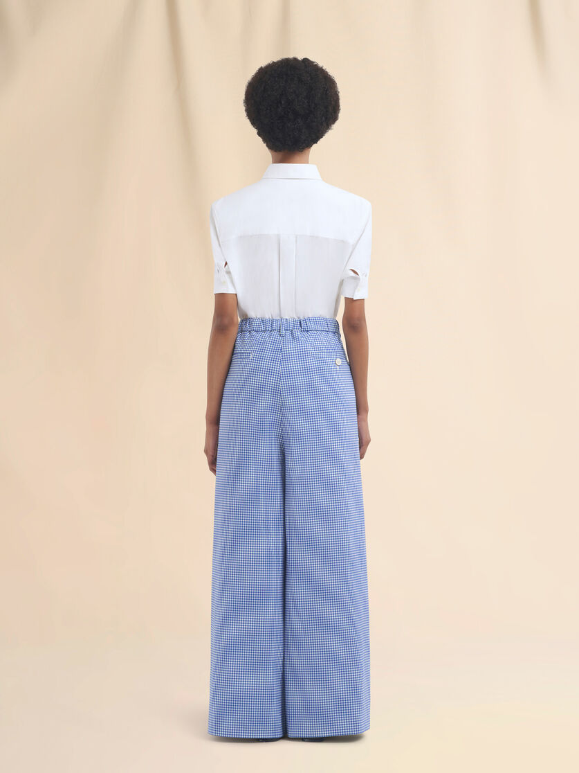 ブルー ホワイト ウール混チェック柄ドローストリング付きパンツ - パンツ - Image 3
