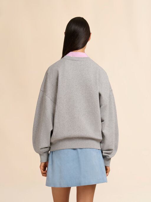 Gray cotton sweatshirt with Melodia floral print - Sweaters
