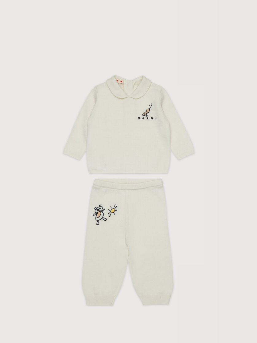 Beige wool blend knit set with embroidery, Image 1