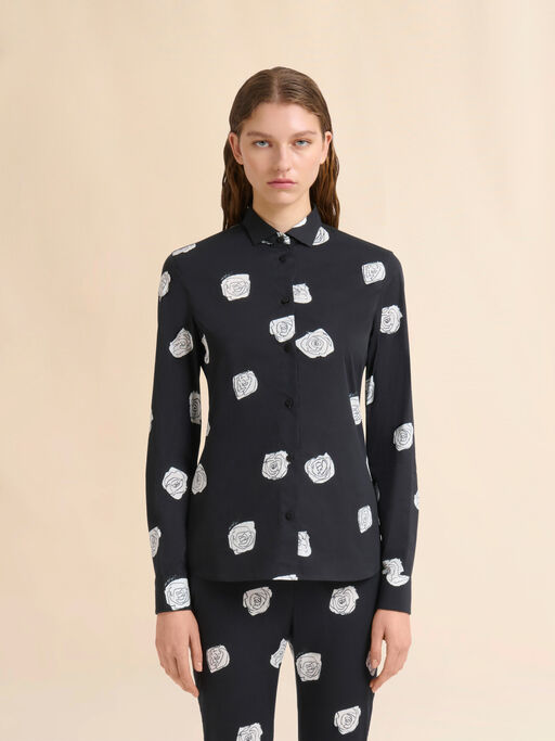 Black stretch poplin shirt with Andromeda print - Shirts