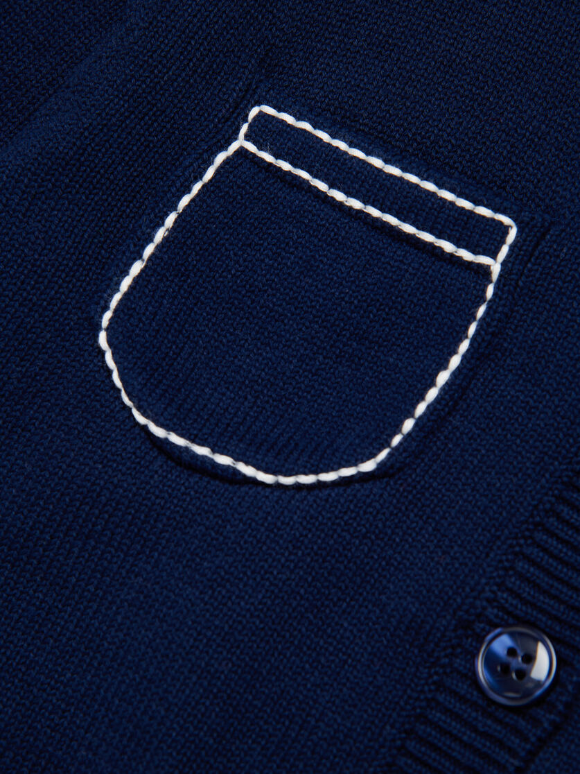 Deep blue cotton cardigan with contrast stitching, Image 4