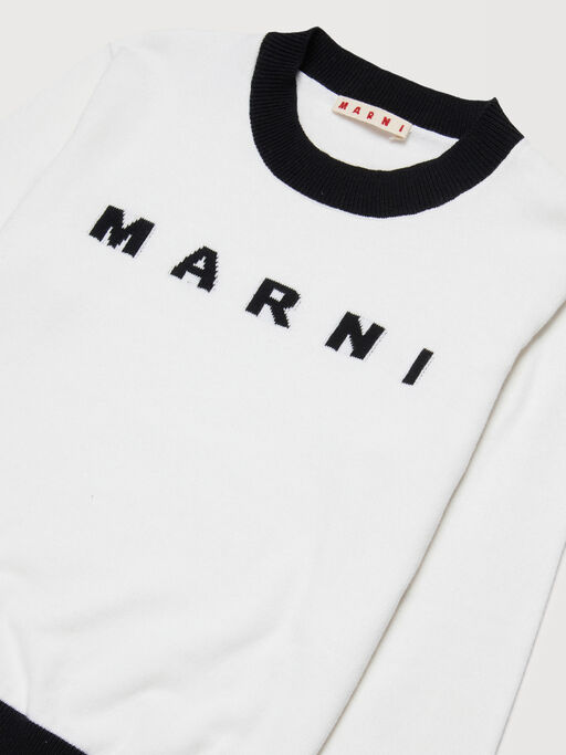 White cotton jumper with maxi Marni logo - Knitwear