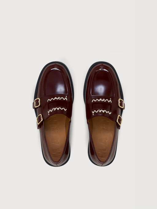 Mocassino in pelle bordeaux con doppia fibbia - Mocassini