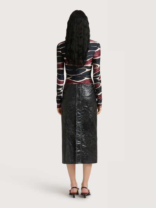 Black crinkled midi skirt with daisy details - Skirts