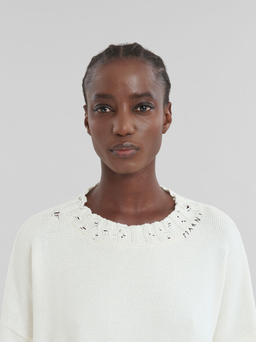 White cotton cropped sweater - Pullovers - Image 4