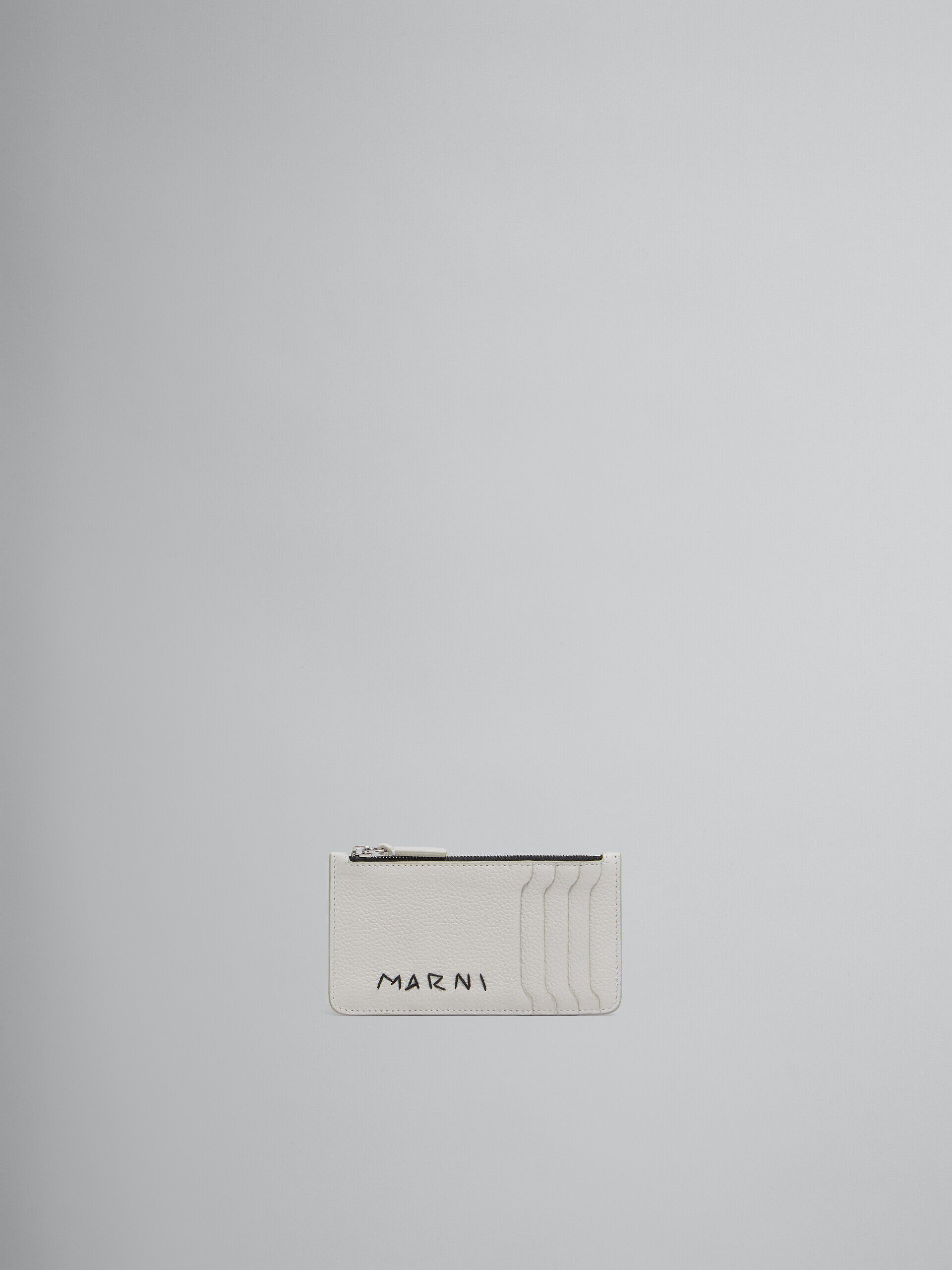 グレー レザー製 カードケース、マルニメンディング装飾 | Marni