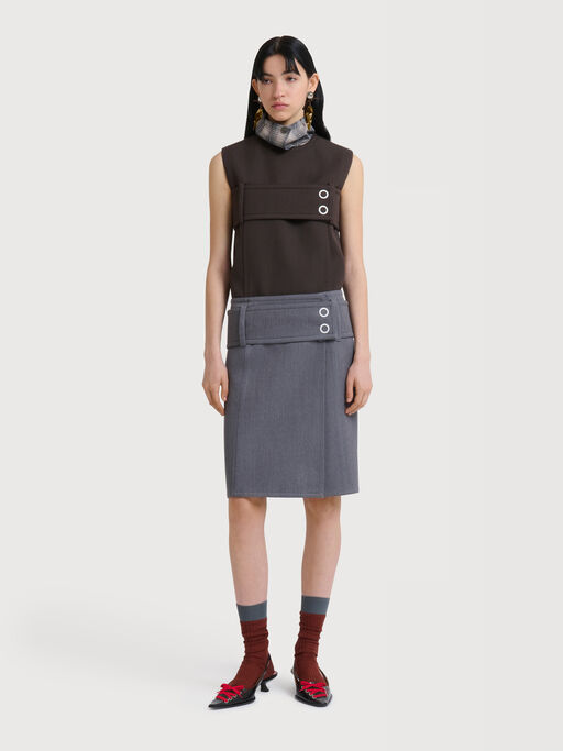 Grey wool wrap skirt with wide belt - Skirts