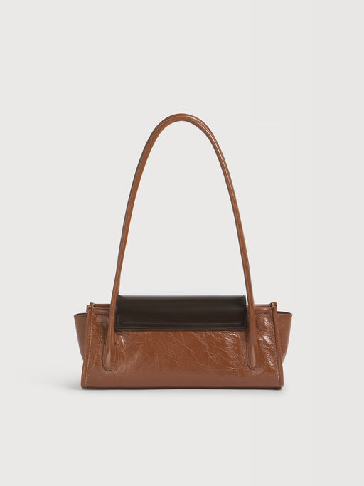 Sac Trunkette en cuir marron et noir - Sacs port&eacute;s &eacute;paule