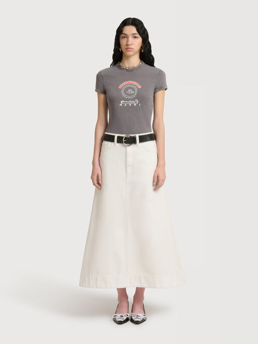 White denim flared midi skirt - Skirts