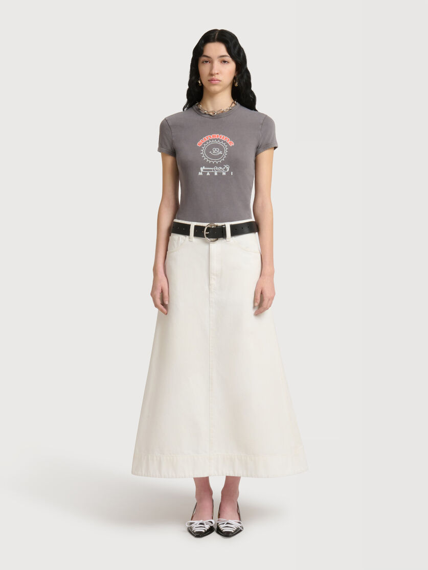 White denim flared midi skirt, Image 2