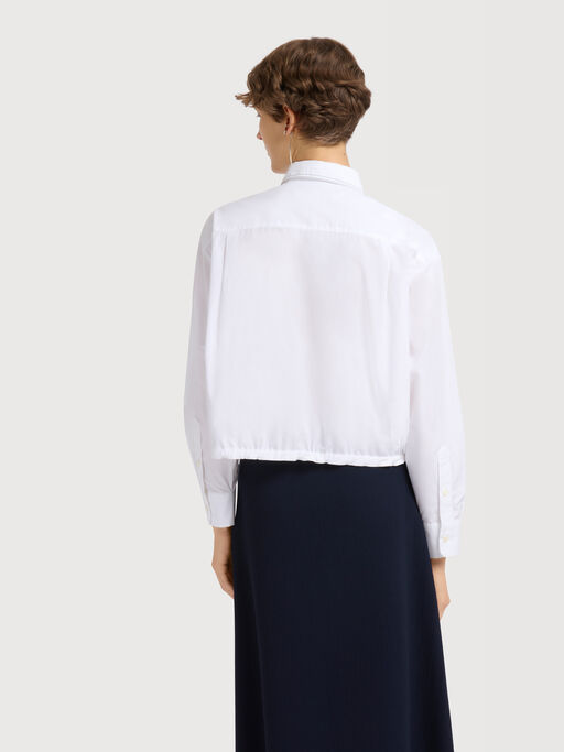 White poplin shirt with cropped drawstring hem - Shirts