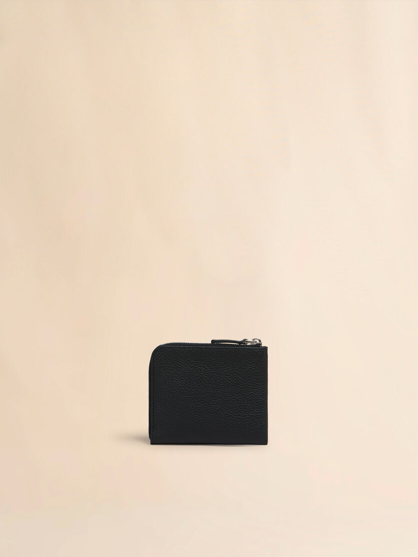 Black leather zip-around wallet with Marni mending | Marni