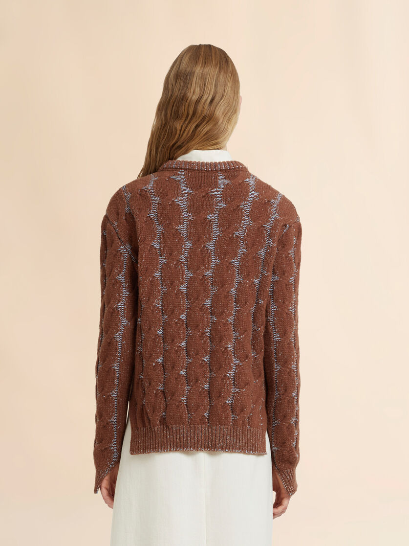 Brown mouliné wool-viscose sweater with cable pattern, Image 3