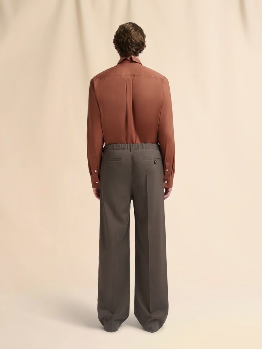 Brown wool trousers with elasticated waistband - Pants - Image 3