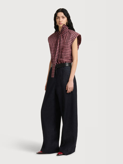 Deep blue denim trousers with external seams - Pants