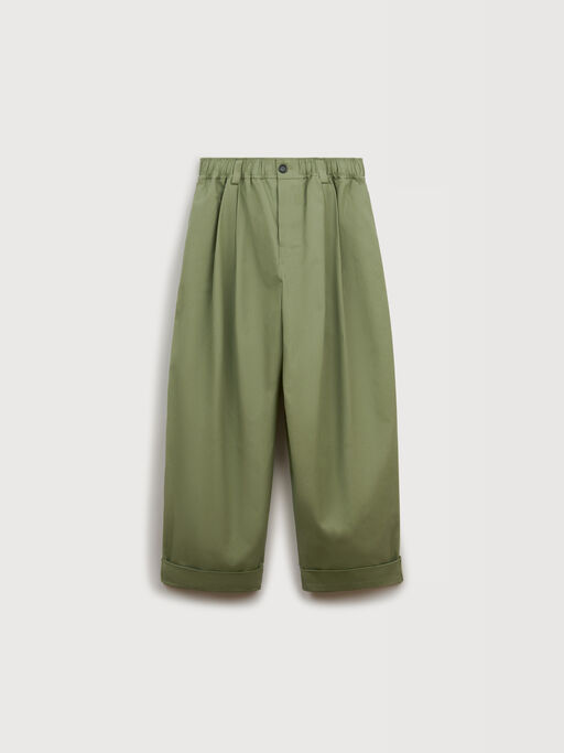 Green canvas trousers with pleats - Pants