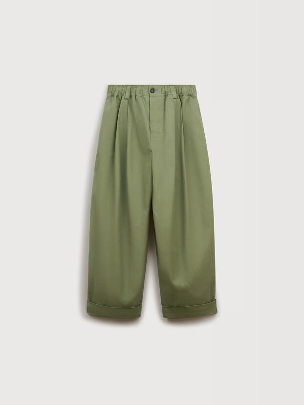 Green canvas trousers with pleats - Pants
