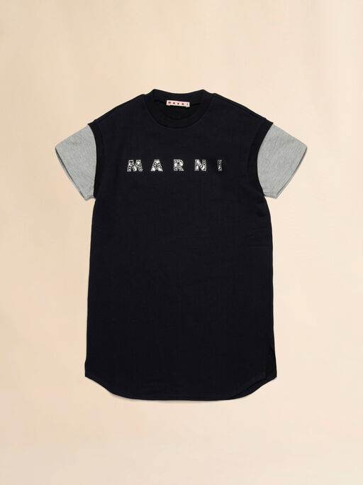 Black fleece dress with rhinestone logo - Dresses