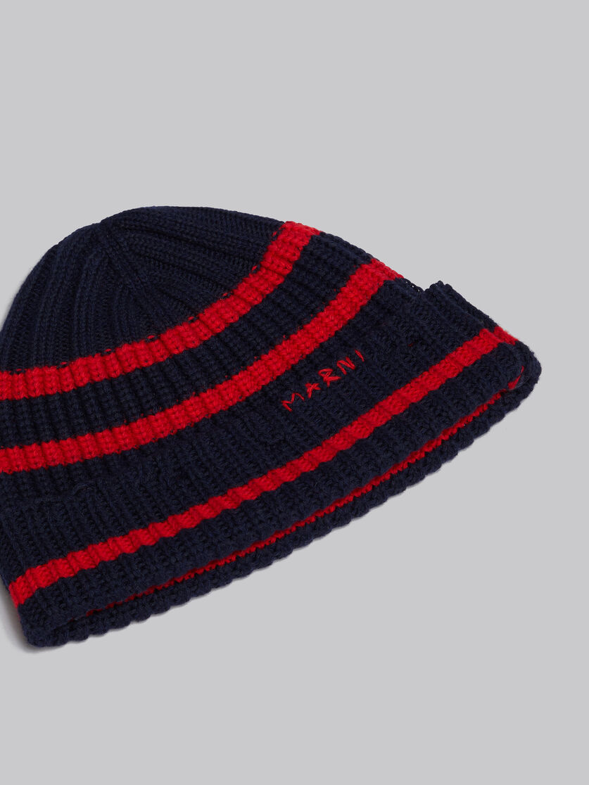 Navy ribbed wool beanie with sailor stripes - Hats - Image 4