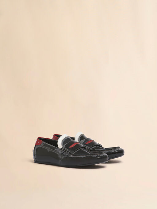 Black leather moccasin with logo tab - Mocassin