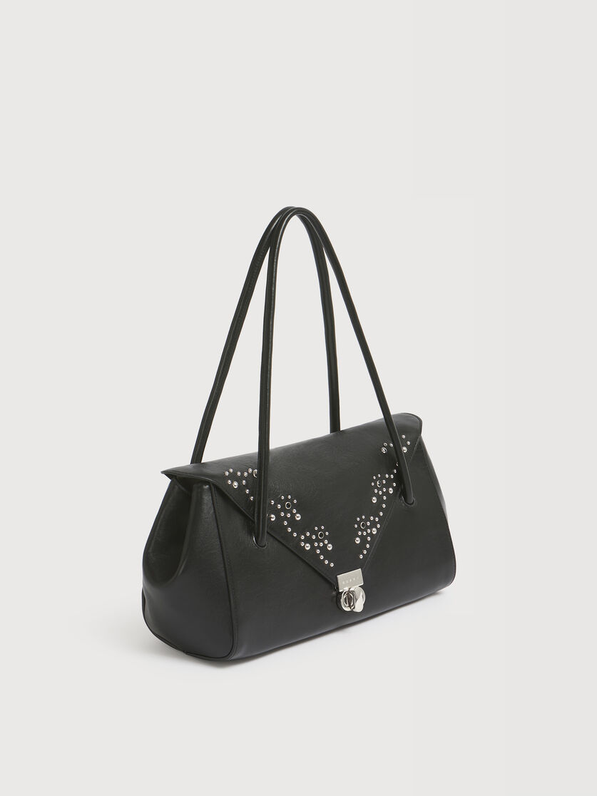 Black leather E/W shoulder bag with studs, Image 3