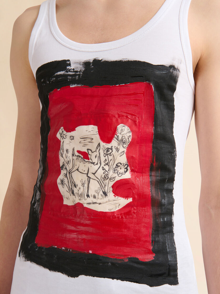 White cotton tank top with fawn print - Shirts - Image 4