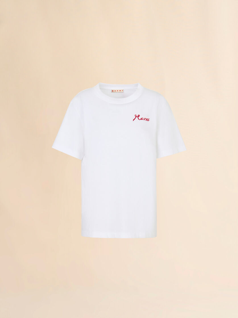 White cotton T-shirt with flocked Marni logo, Image 1