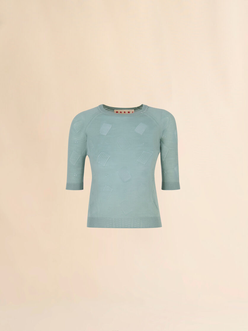Black wool-silk knit openwork top - Pullovers - Image 1