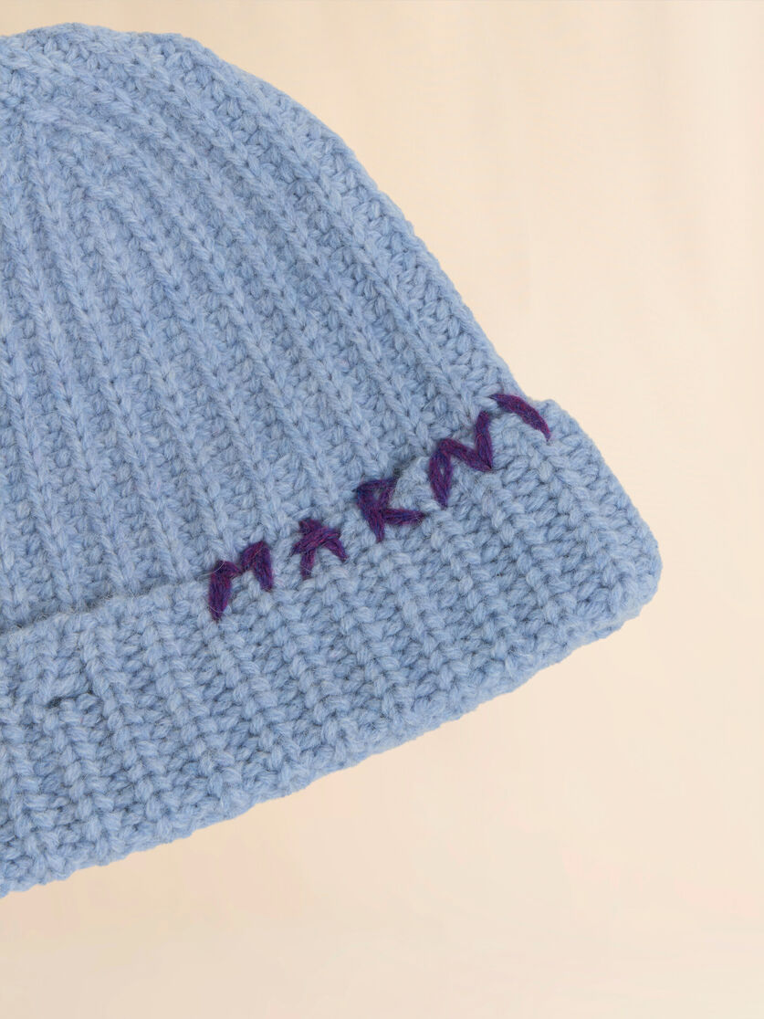 Blue Shetland wool beanie with Marni mending | Marni 