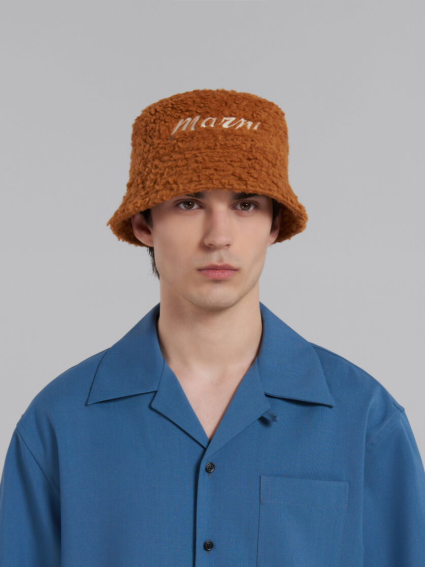 Brown teddy bucket hat with embroidered logo - Hats - Image 2