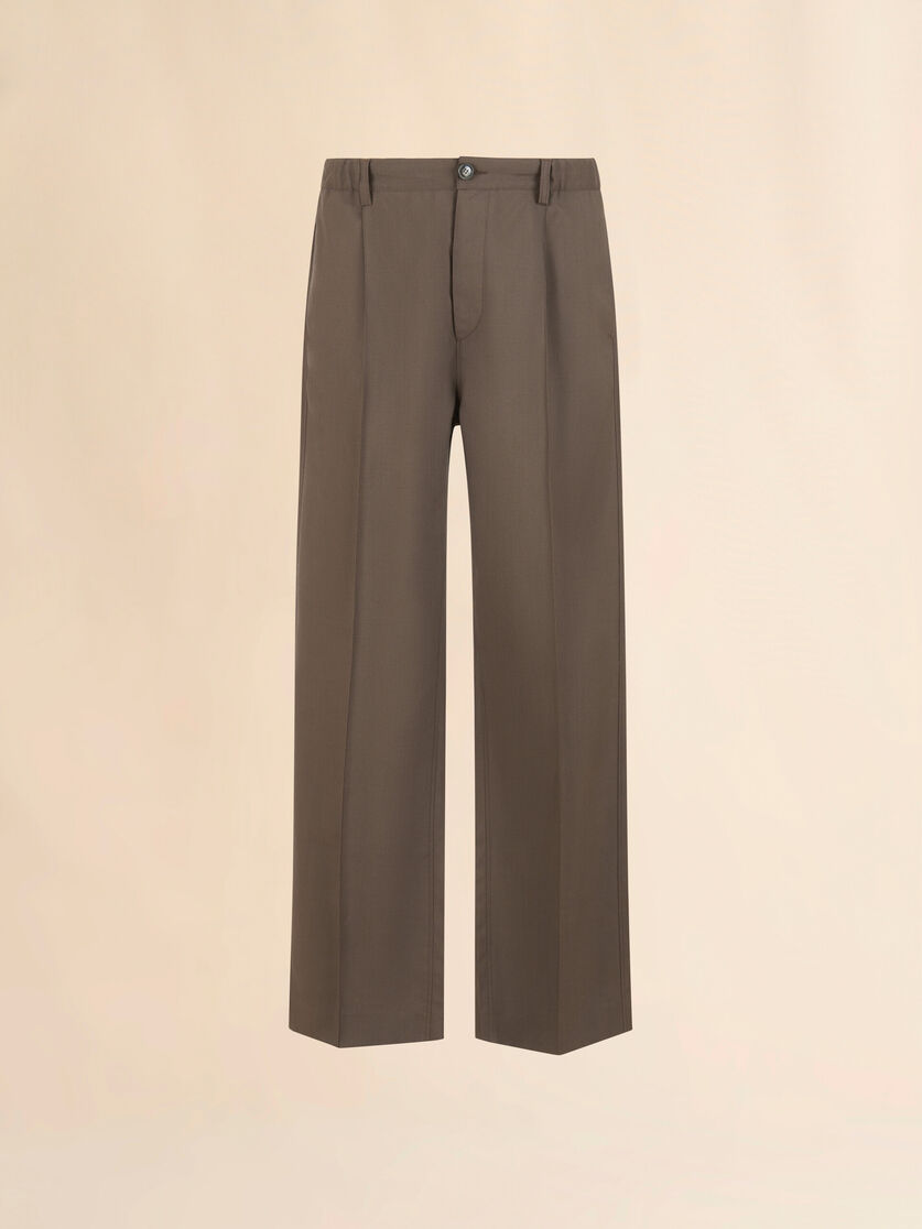 Brown wool trousers with elasticated waistband - Pants - Image 1