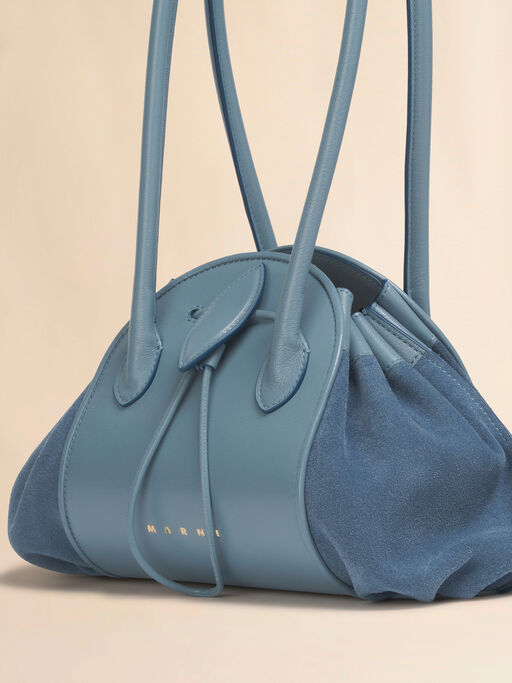 Blue leather and suede Tulipea shoulder bag - Shopping Bags