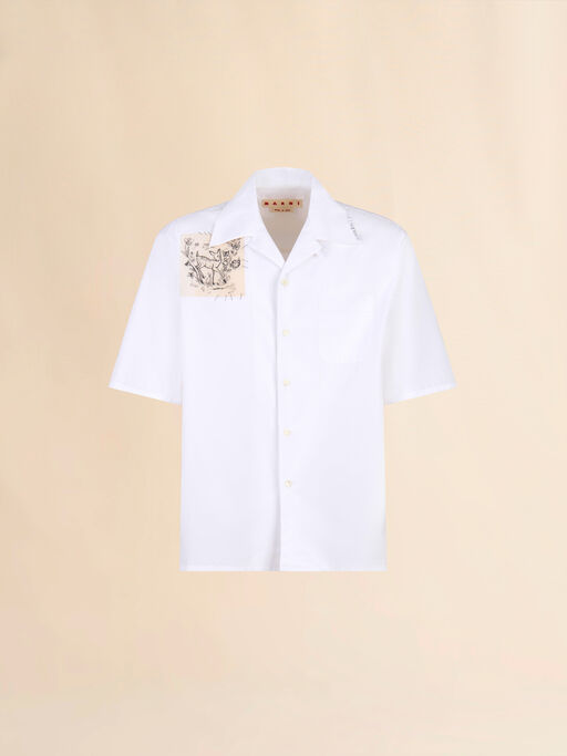 Camicia da bowling in popeline bianco con patch cervo - Camicie