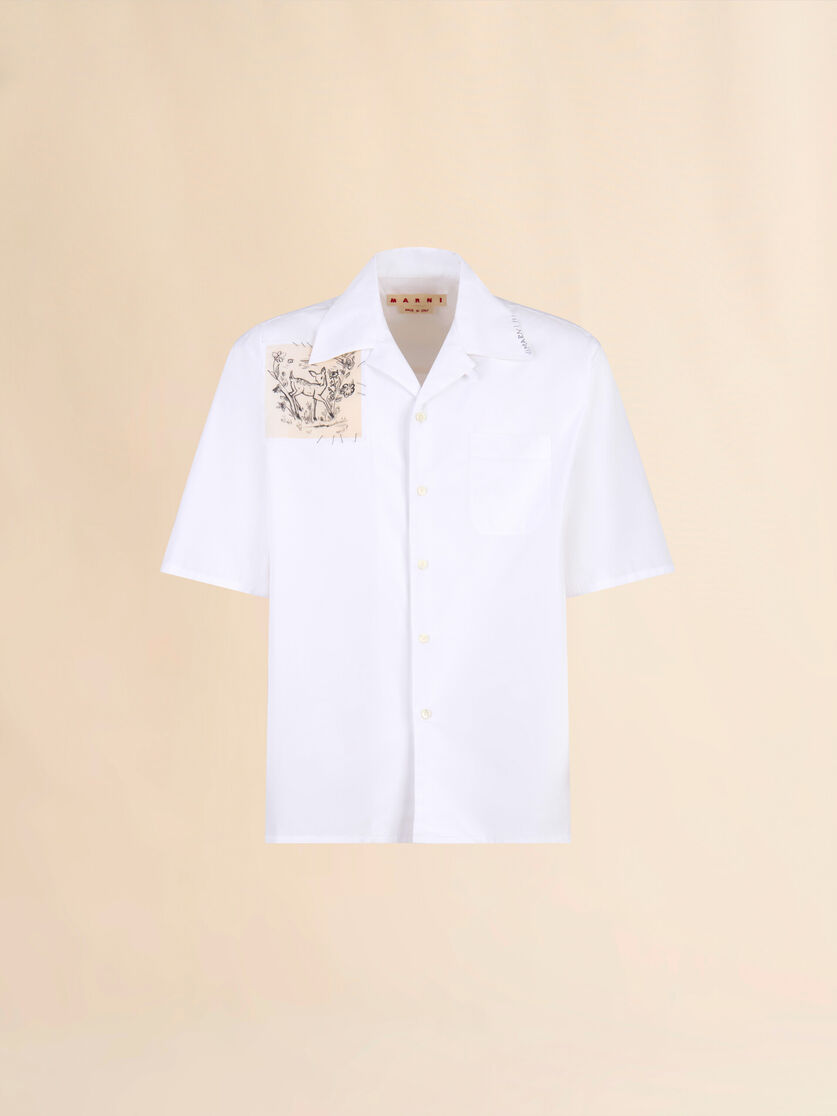 White poplin bowling shirt with fawn patch - Shirts - Image 1