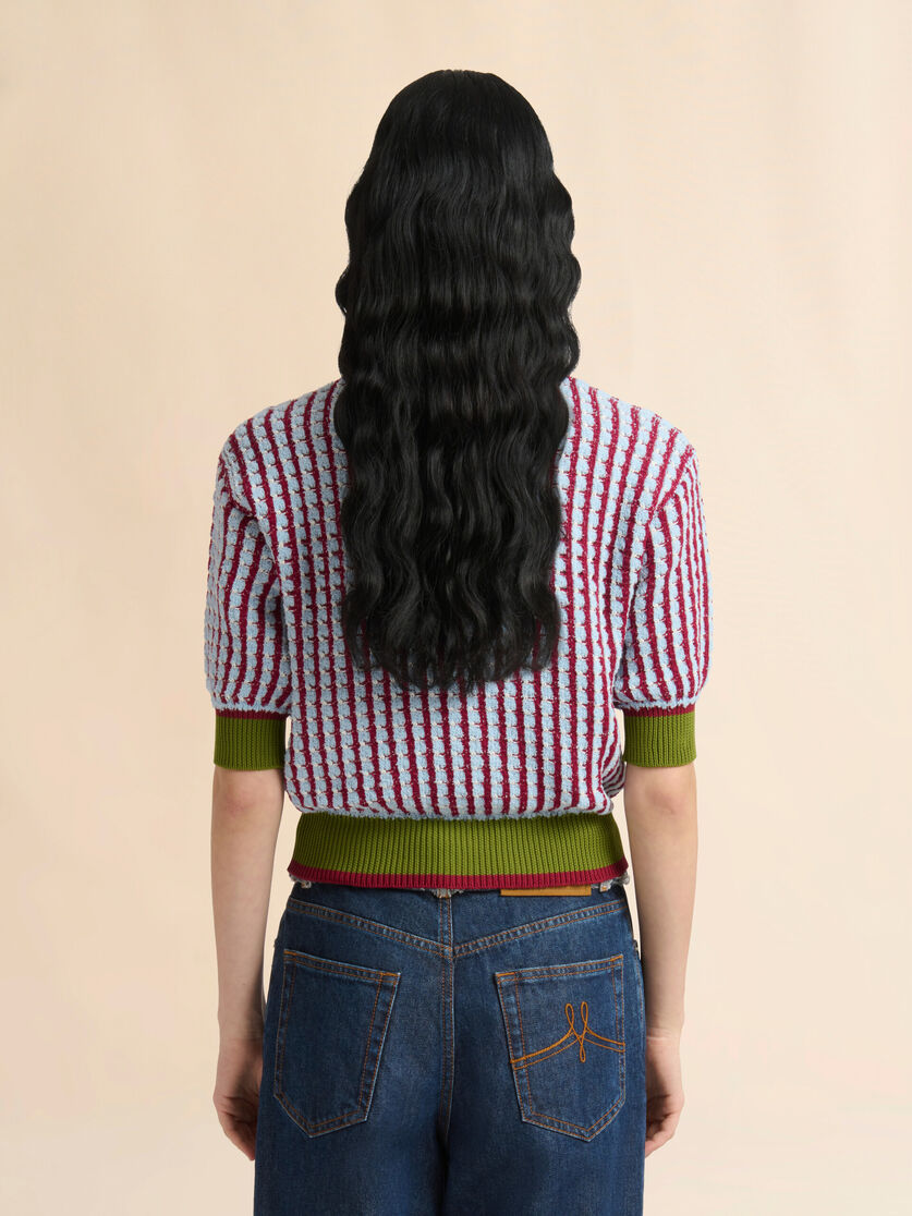 Blue and burgundy boucl&eacute; tweed-effect polo shirt, Image 4