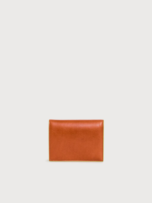 ブラウン レザー 箔押しロゴ 二つ折りウォレット - 財布