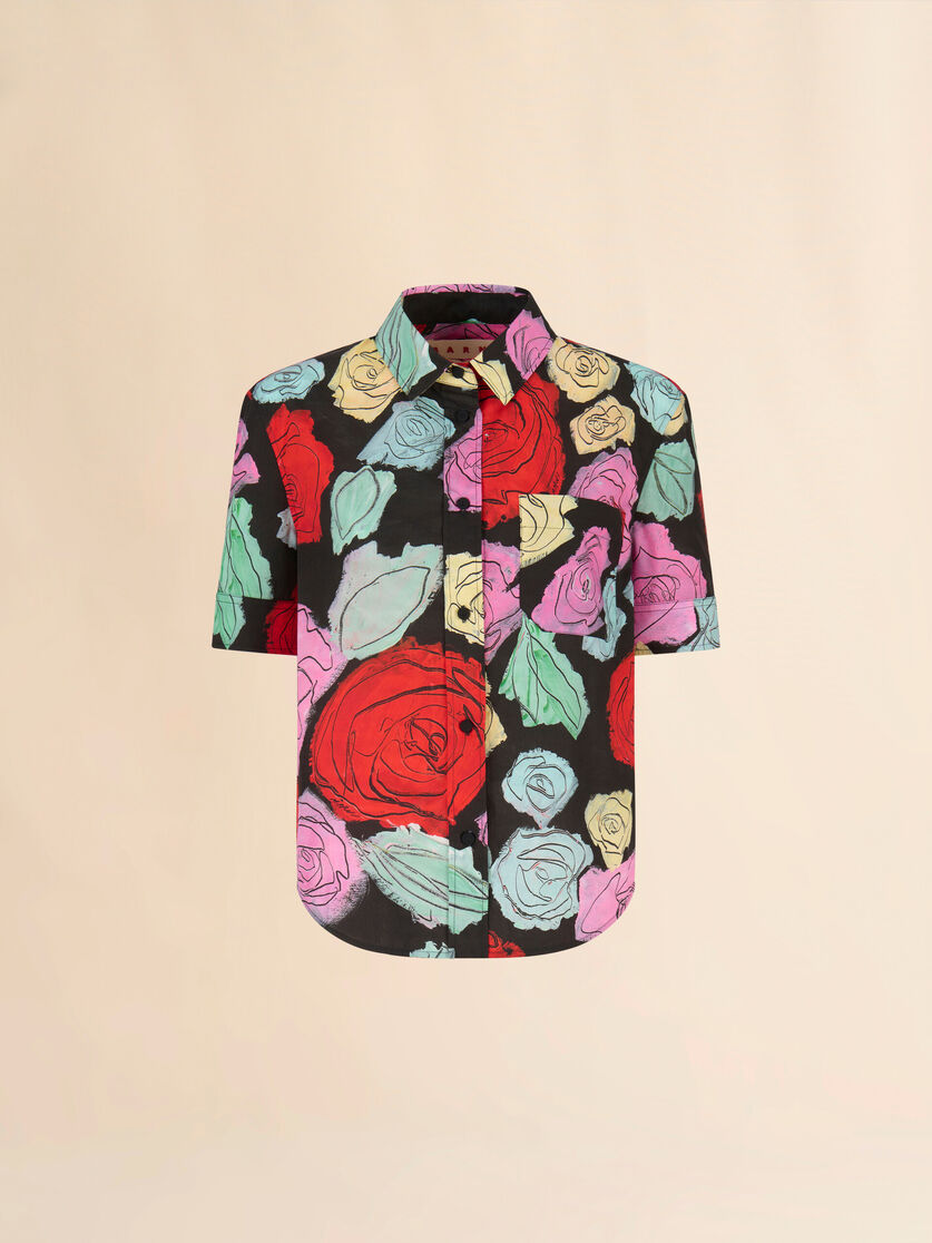 Black poplin short-sleeve shirt with Orion print - Shirts - Image 1