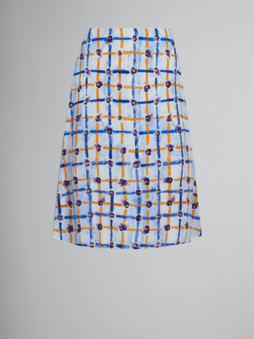 Light blue crêpe de chine midi skirt with Saraband print - Skirts - Image 1