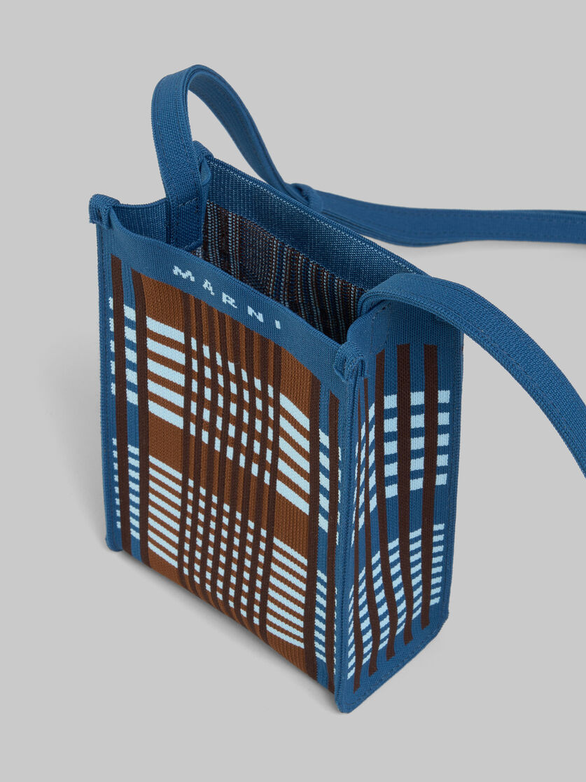Mini-sac porté épaule en jacquard à carreaux bleus et marron - Sacs portés épaule - Image 3