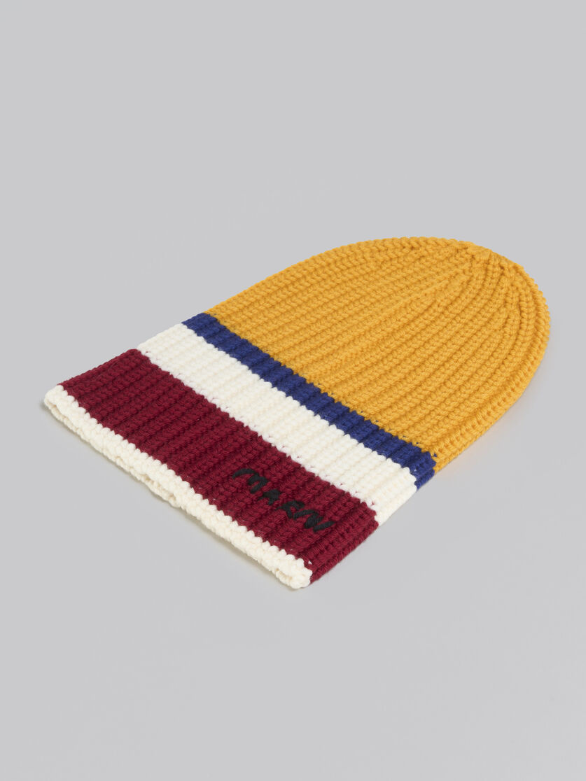 White ribbed wool beanie with maxi stripes - Hats - Image 4