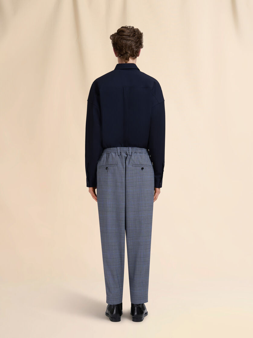 Blue checked wool trousers with drawstring waist - Pants - Image 3
